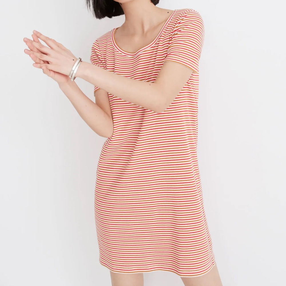 Madewell Swingy Tee Dress in Red Stripe Size S NWOT Casual Summer Retro Loose